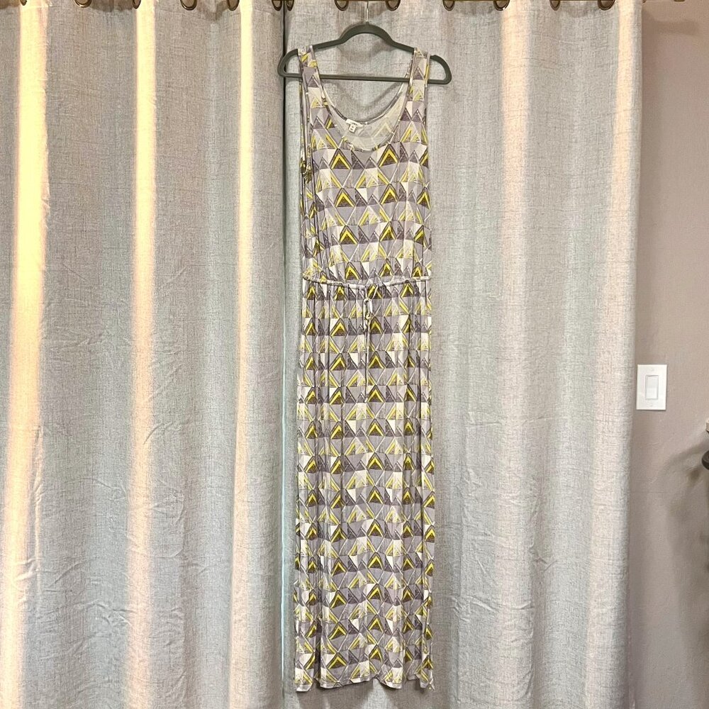 Caslon Gray and Yellow Sleeveless Maxi Dress, Geometric Pattern, Size M